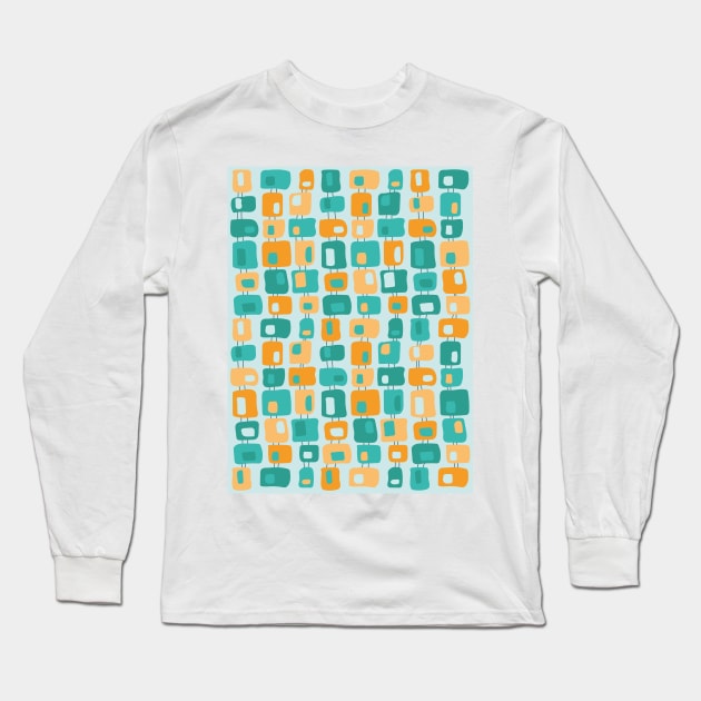 Funky Squares Retro Pattern Aqua, Teal, Orange Long Sleeve T-Shirt by tramasdesign